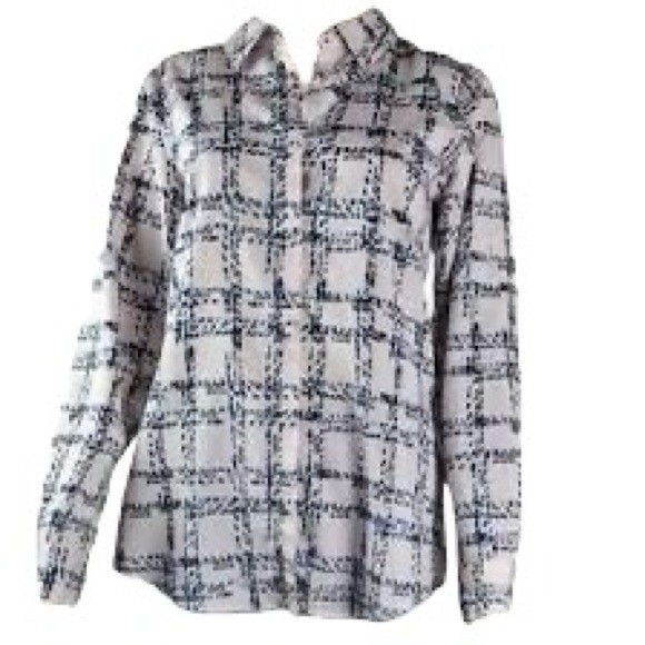 Karl Lagerfeld Paris‎ Button Up Blouse Size XL Light Pink/Navy - Picture 1 of 6